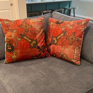 Pottery Barn set of 2 Dara Velvet Pillow Covers with Down Feather Inserts NWOT